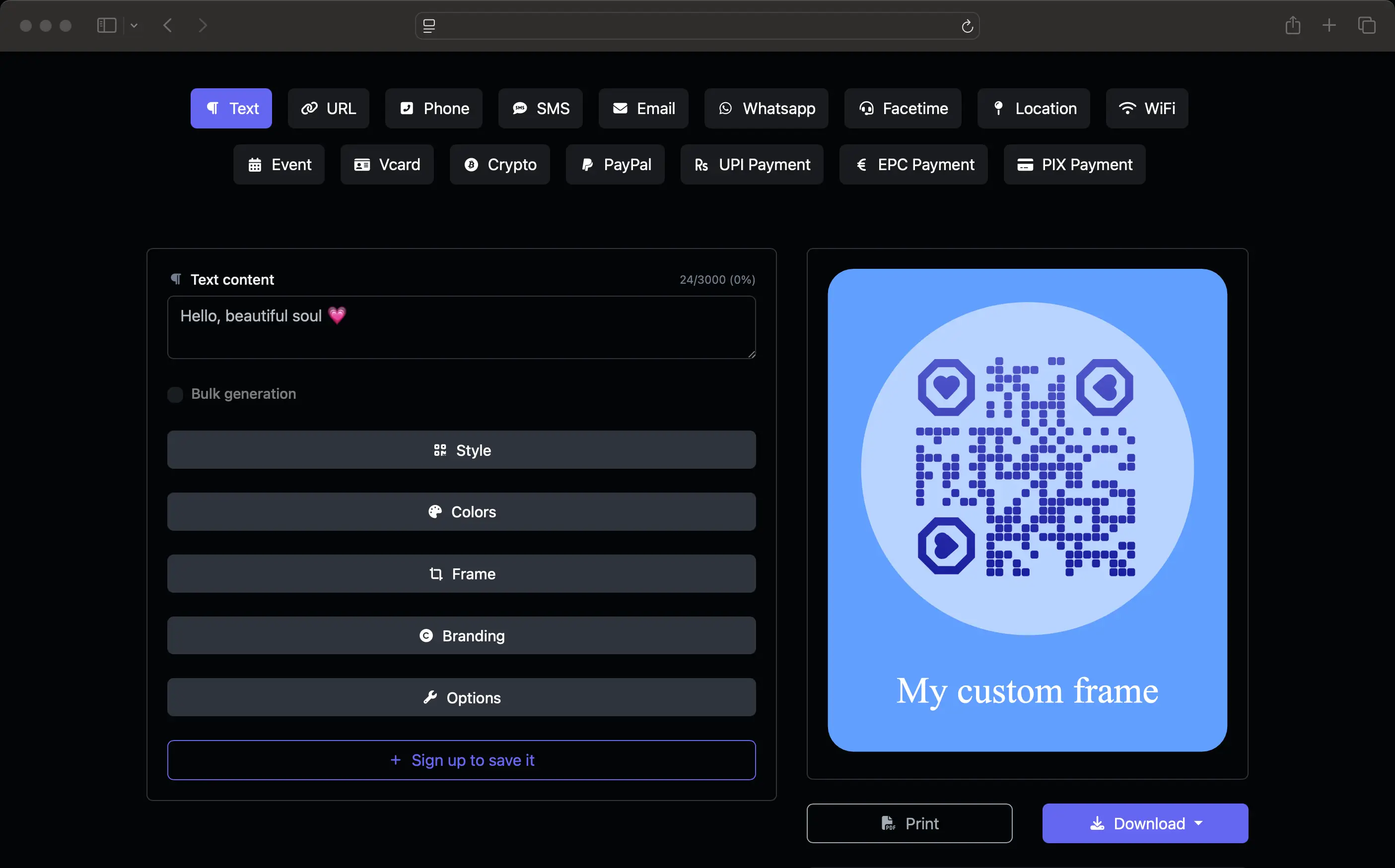 Screenshot of the app dashboard