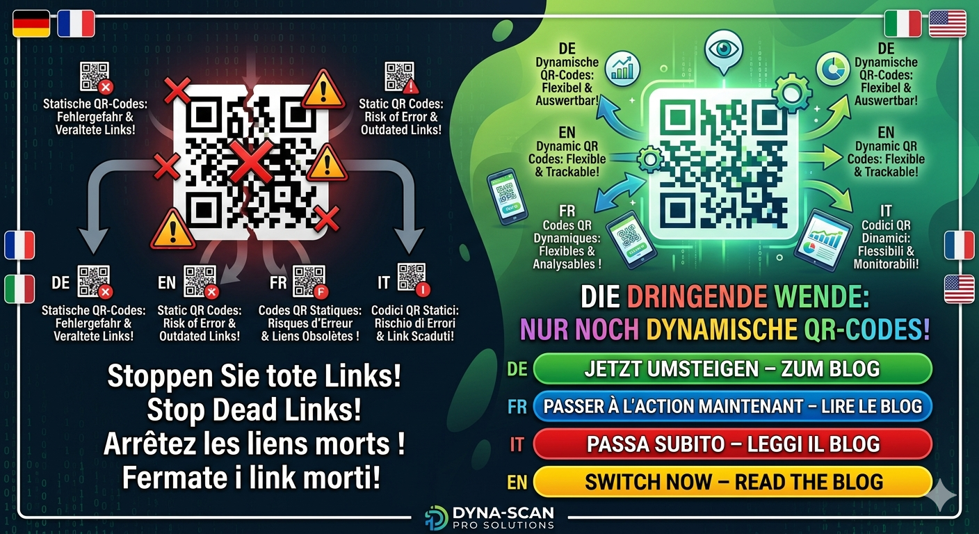 Infografica chiara e professionale, concepita come annuncio pubblicitario multilingue. Illustra il passaggio da una tecnologia obsoleta a soluzioni moderne attraverso un chiaro confronto «prima e dopo».