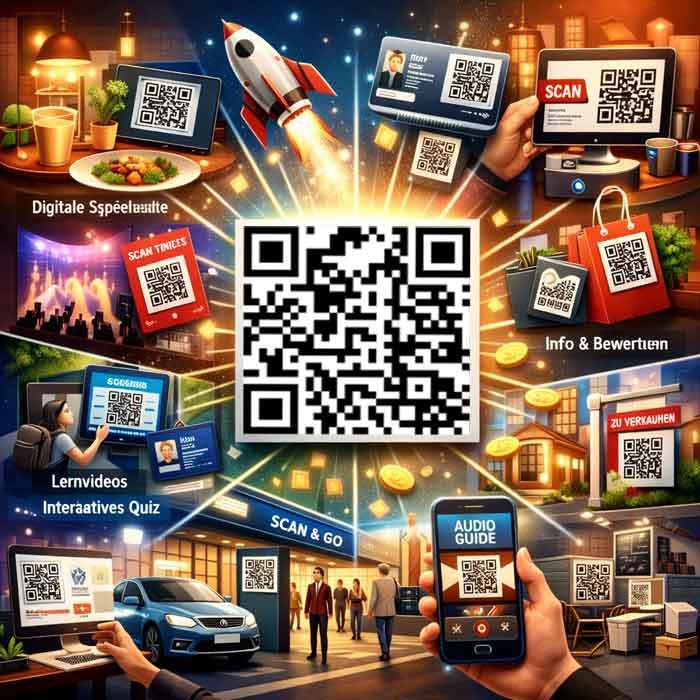 L’immagine mostra una rappresentazione moderna e digitale di un QR code nel contesto del marketing e della comunicazione digitale. Simboleggia la connessione tra il mondo fisico e quello digitale, permettendo agli utenti di accedere immediatamente a inform